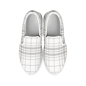 White And Grey Plaid Pattern Print White Slip On Shoes