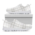 White And Grey Plaid Pattern Print White Running Shoes