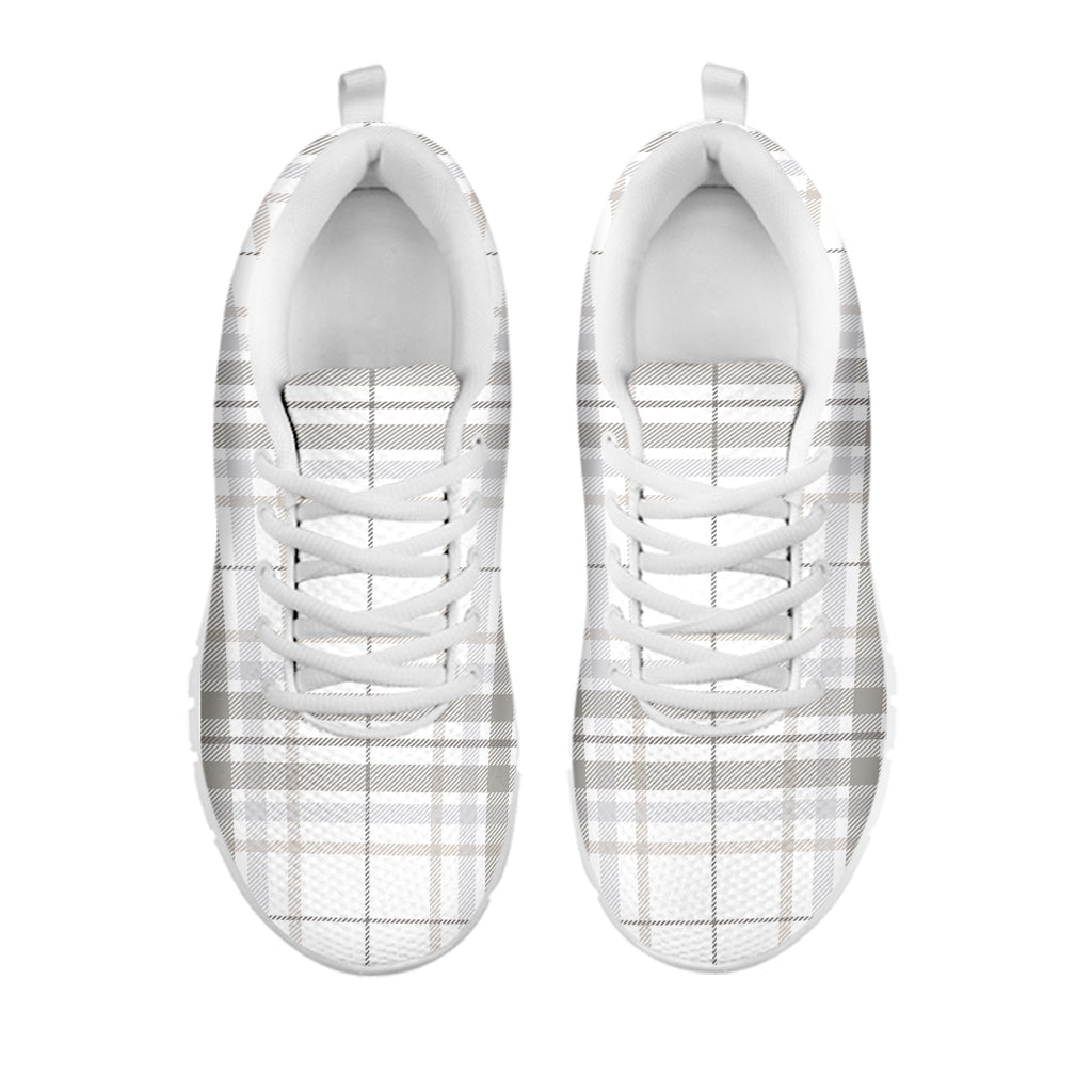 White And Grey Plaid Pattern Print White Sneakers