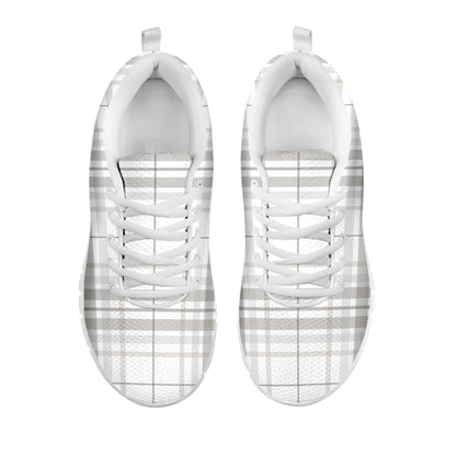 White And Grey Plaid Pattern Print White Sneakers