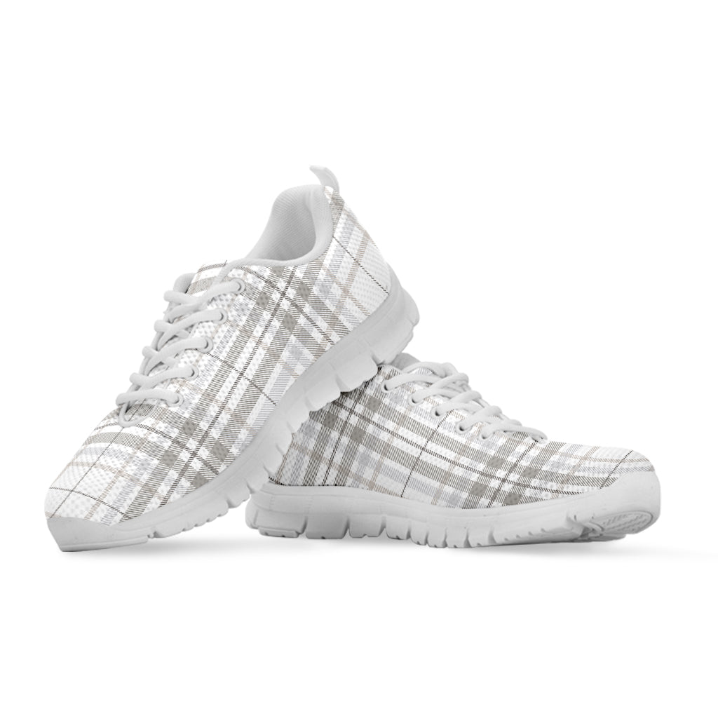 White And Grey Plaid Pattern Print White Sneakers