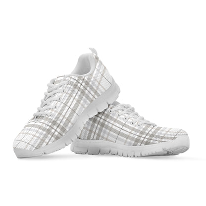 White And Grey Plaid Pattern Print White Sneakers