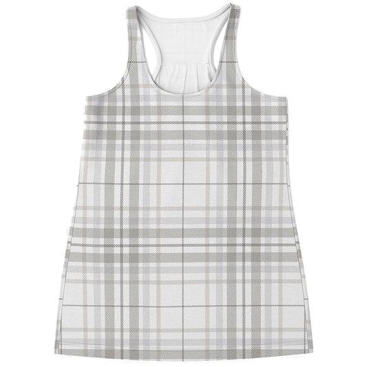 White And Grey Plaid Pattern Print Women's Racerback Tank Top