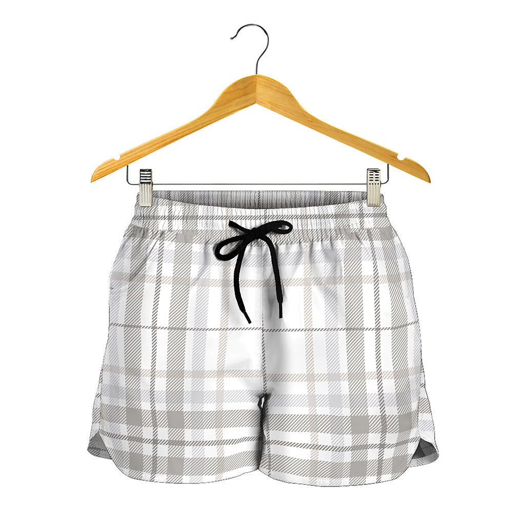 White And Grey Plaid Pattern Print Women's Shorts