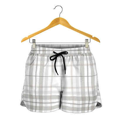 White And Grey Plaid Pattern Print Women's Shorts