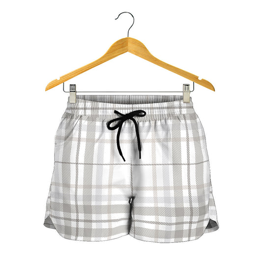 White And Grey Plaid Pattern Print Women's Shorts