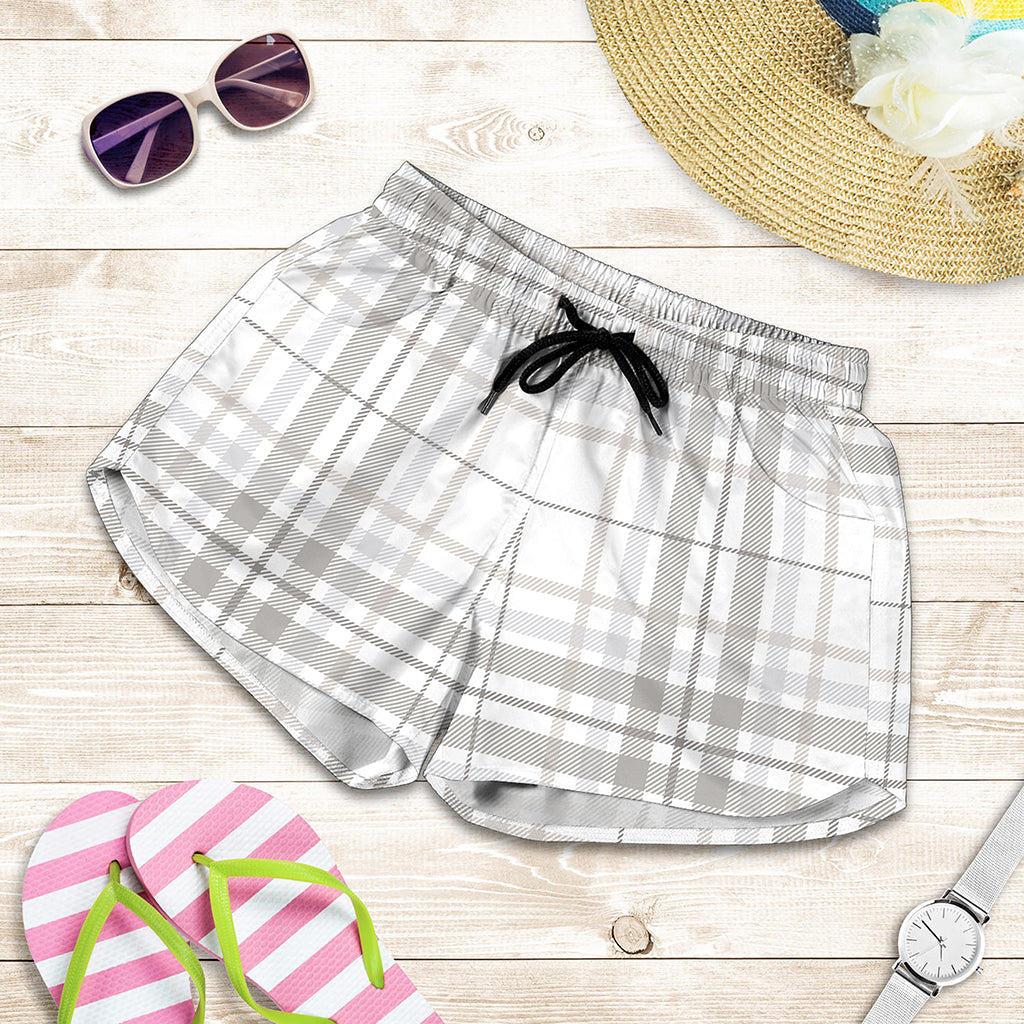 White And Grey Plaid Pattern Print Women's Shorts
