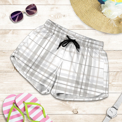 White And Grey Plaid Pattern Print Women's Shorts