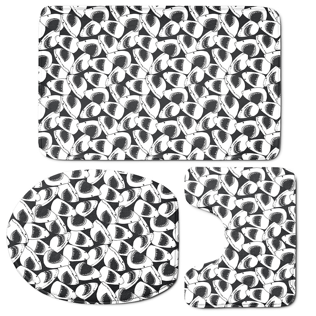 White And Grey Shark Pattern Print 3 Piece Bath Mat Set