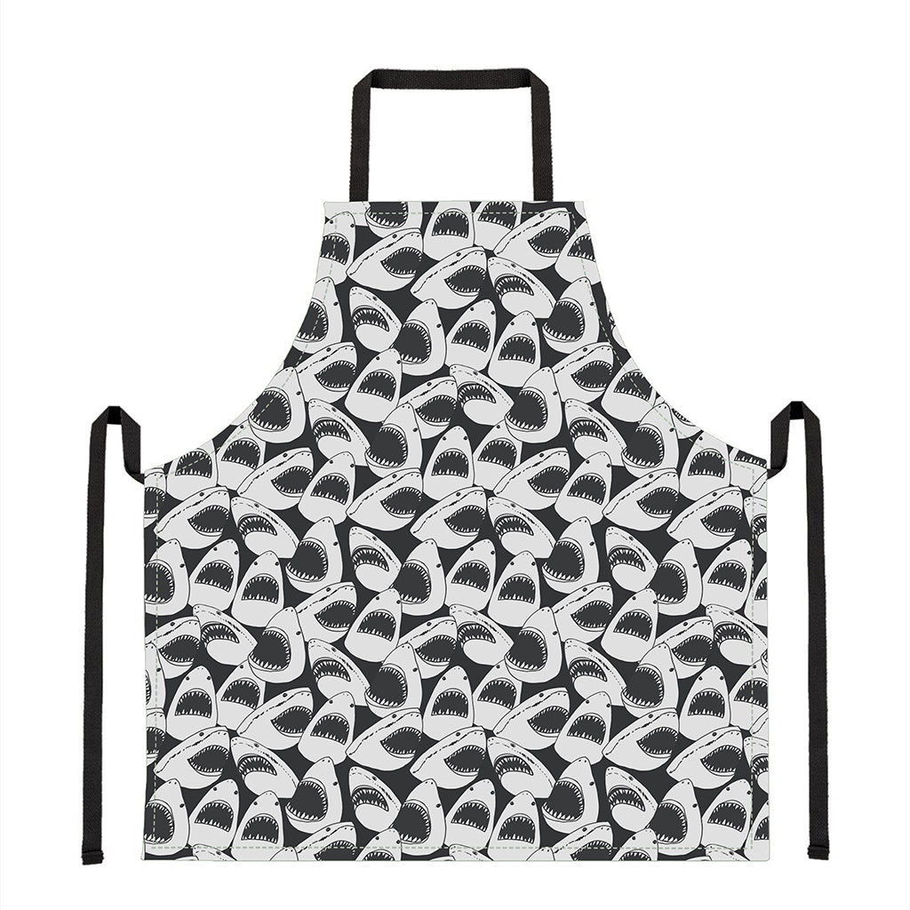 White And Grey Shark Pattern Print Apron