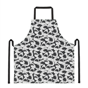 White And Grey Shark Pattern Print Apron