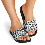White And Grey Shark Pattern Print Black Slide Sandals