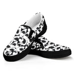 White And Grey Shark Pattern Print Black Slip On Shoes