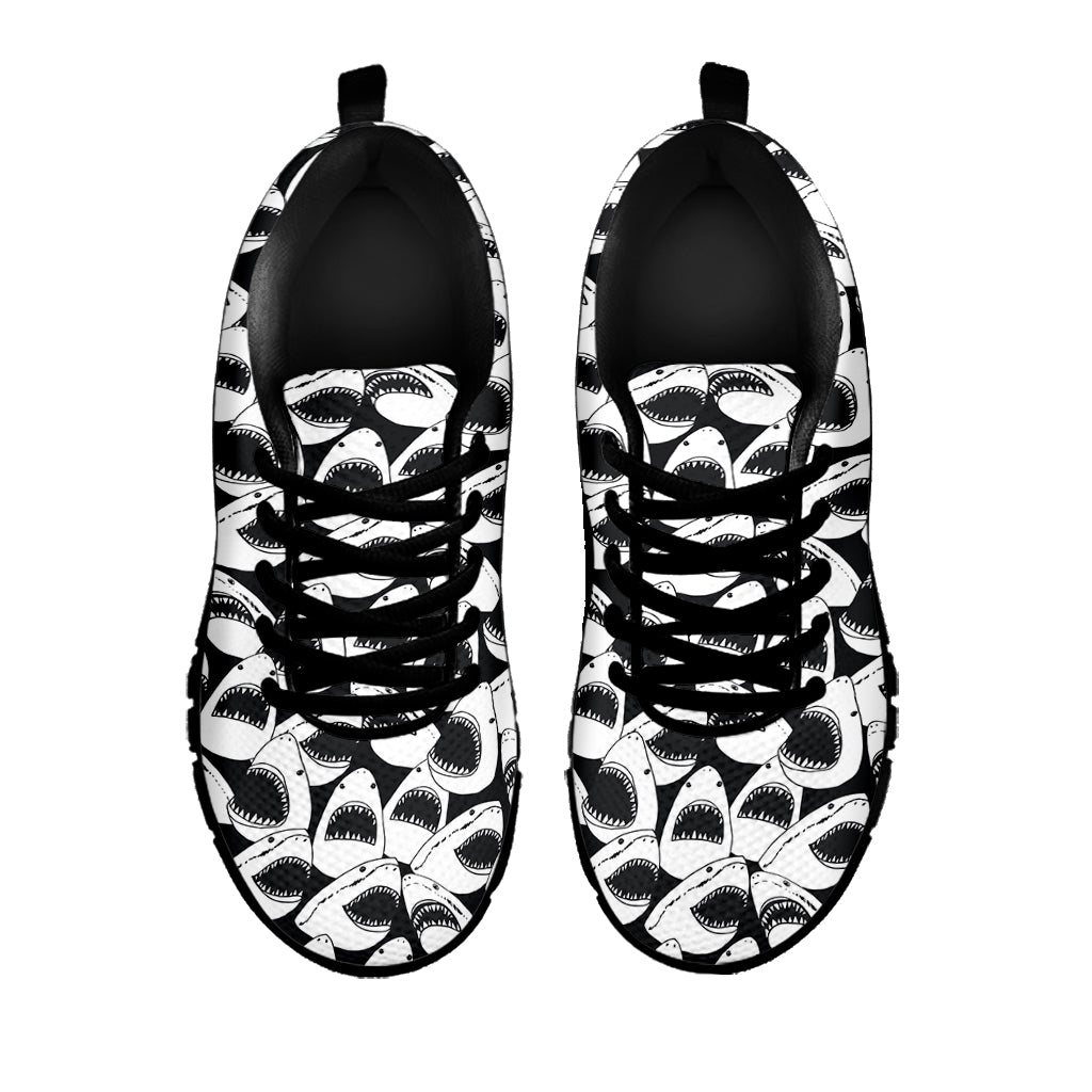White And Grey Shark Pattern Print Black Sneakers