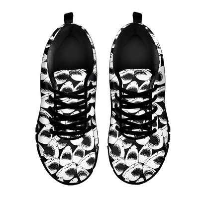 White And Grey Shark Pattern Print Black Sneakers