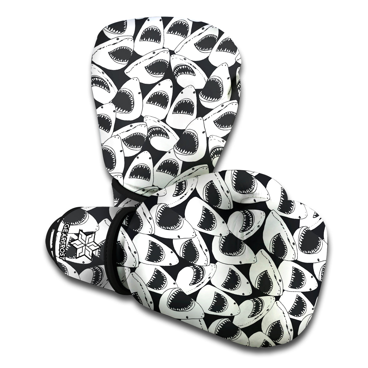 White And Grey Shark Pattern Print Boxing Gloves