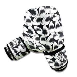 White And Grey Shark Pattern Print Boxing Gloves