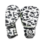 White And Grey Shark Pattern Print Boxing Gloves