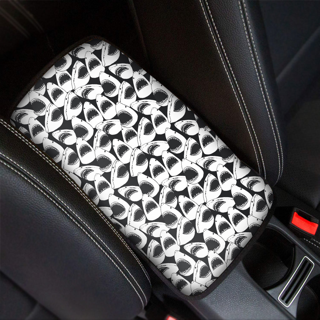 White And Grey Shark Pattern Print Car Center Console Cover