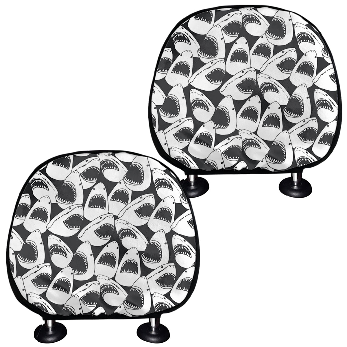 White And Grey Shark Pattern Print Car Headrest Covers