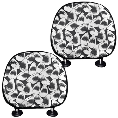 White And Grey Shark Pattern Print Car Headrest Covers