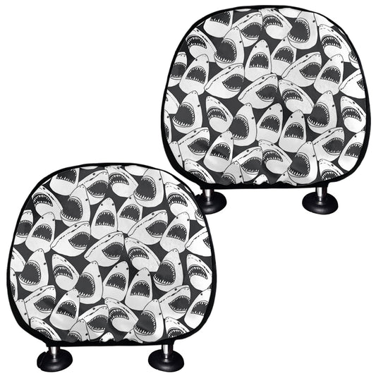 White And Grey Shark Pattern Print Car Headrest Covers