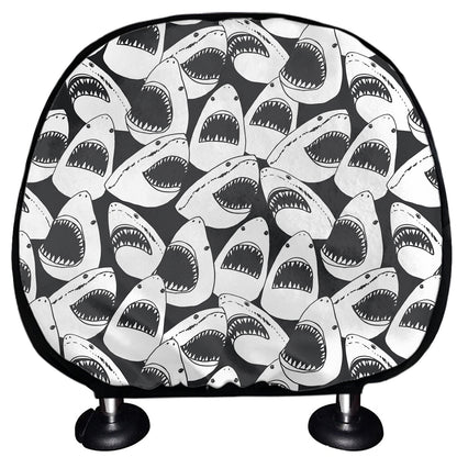 White And Grey Shark Pattern Print Car Headrest Covers