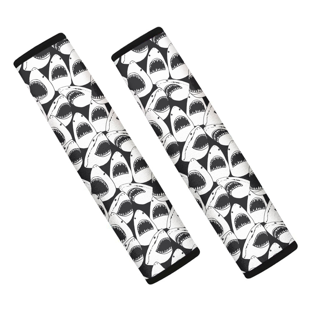 White And Grey Shark Pattern Print Car Seat Belt Covers