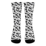 White And Grey Shark Pattern Print Crew Socks