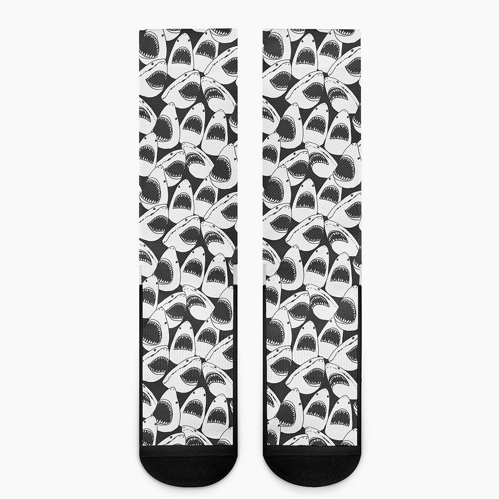 White And Grey Shark Pattern Print Crew Socks