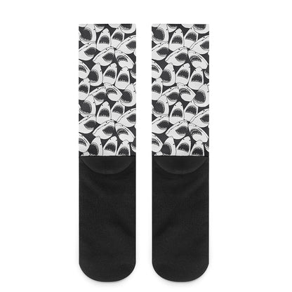 White And Grey Shark Pattern Print Crew Socks