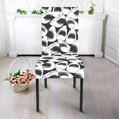 White And Grey Shark Pattern Print Dining Chair Slipcover