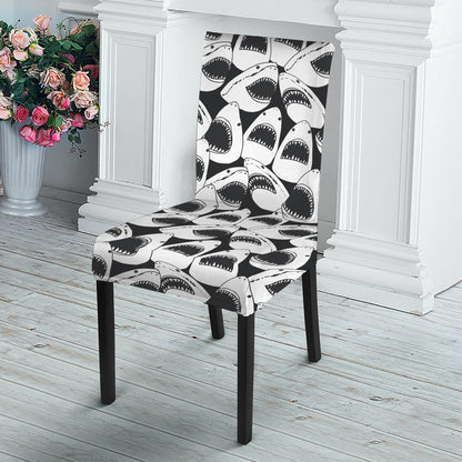 White And Grey Shark Pattern Print Dining Chair Slipcover