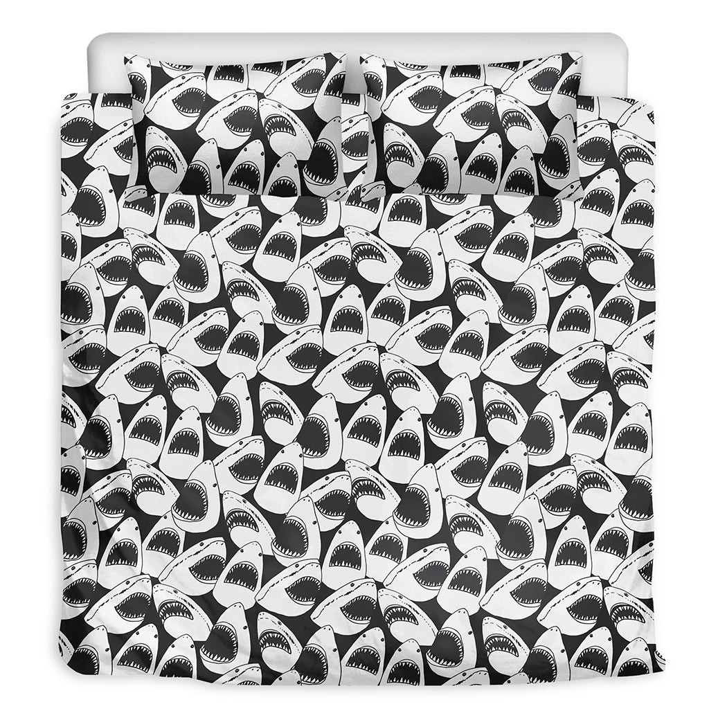 White And Grey Shark Pattern Print Duvet Cover Bedding Set