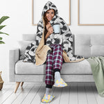 White And Grey Shark Pattern Print Hooded Blanket