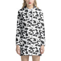 White And Grey Shark Pattern Print Pullover Hoodie Dress