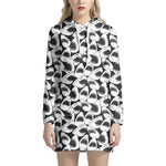 White And Grey Shark Pattern Print Hoodie Dress