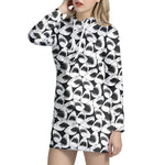 White And Grey Shark Pattern Print Hoodie Dress