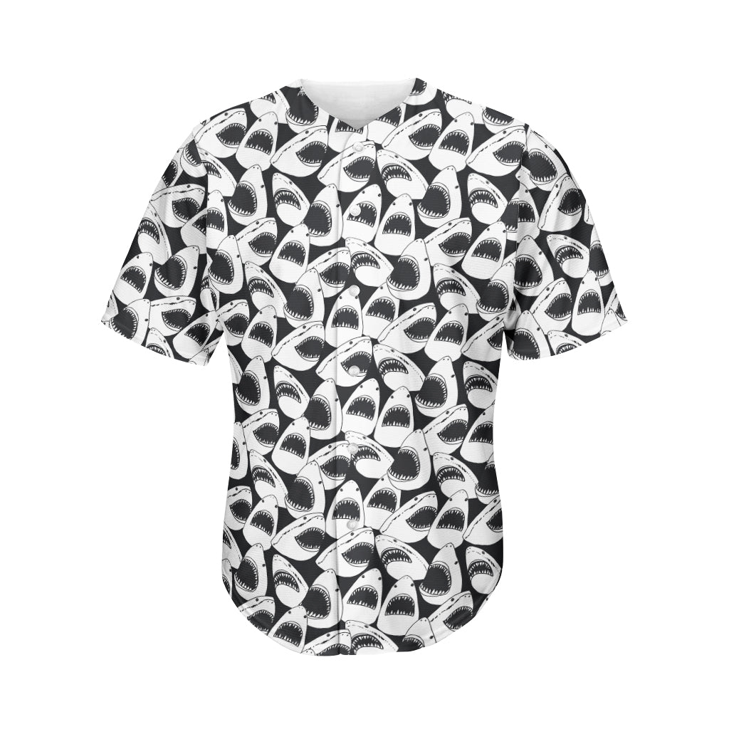 White And Grey Shark Pattern Print Men's Baseball Jersey