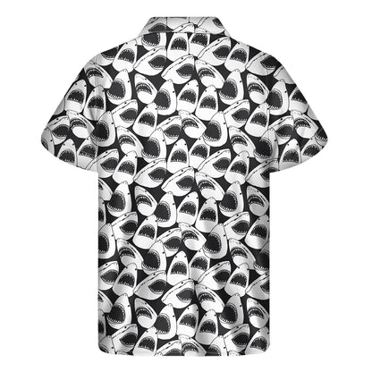 White And Grey Shark Pattern Print Men's Short Sleeve Shirt