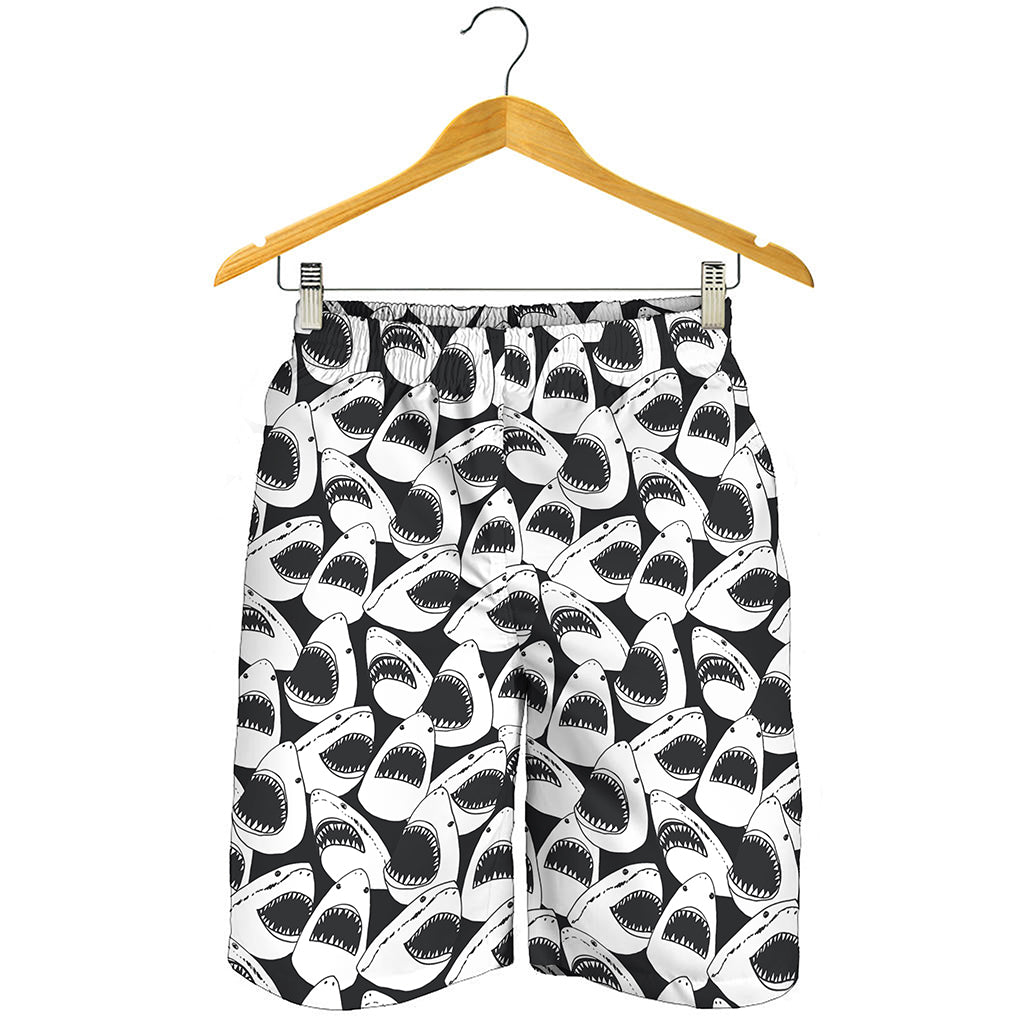 White And Grey Shark Pattern Print Men's Shorts