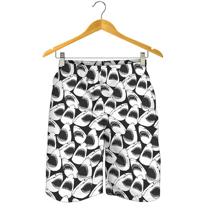 White And Grey Shark Pattern Print Men's Shorts