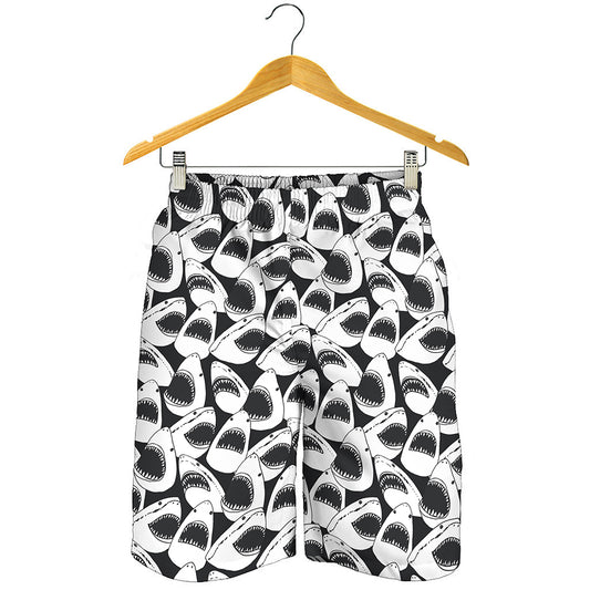 White And Grey Shark Pattern Print Men's Shorts