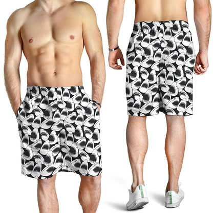 White And Grey Shark Pattern Print Men's Shorts