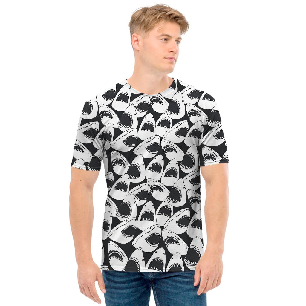 White And Grey Shark Pattern Print Men's T-Shirt