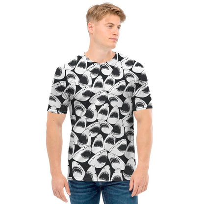 White And Grey Shark Pattern Print Men's T-Shirt