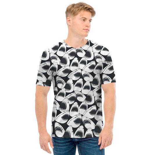 White And Grey Shark Pattern Print Men's T-Shirt