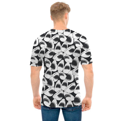 White And Grey Shark Pattern Print Men's T-Shirt