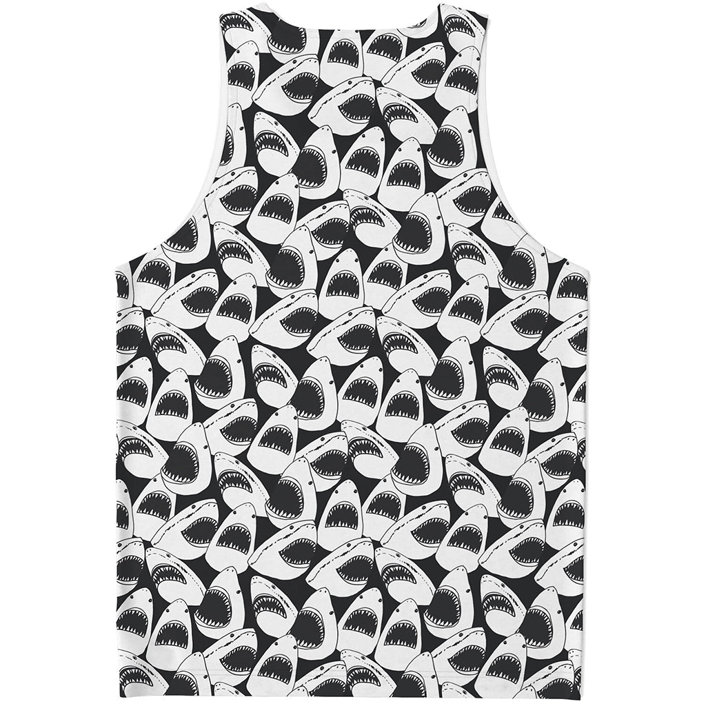 White And Grey Shark Pattern Print Men's Tank Top