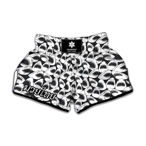 White And Grey Shark Pattern Print Muay Thai Boxing Shorts